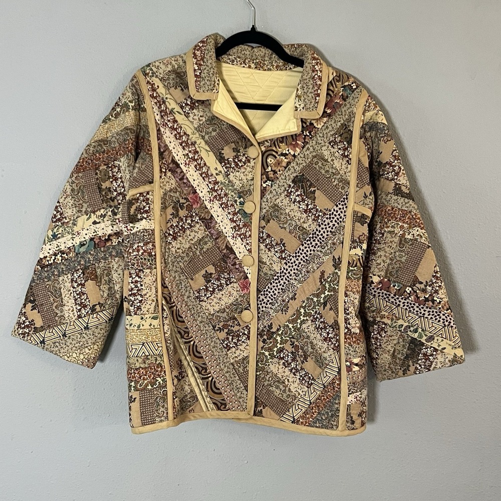 Patchwork Quilted Jacket Women's M Floral Paisley Cottagecore Boho Artsy Grandma